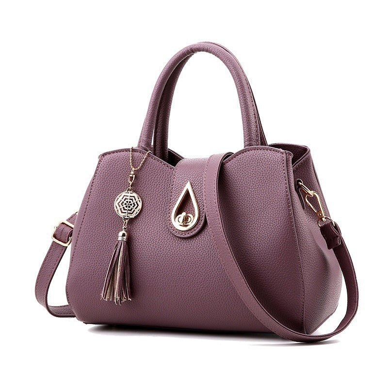 PU Leather Tote Handbag with Tassel – Textured Litchi Pattern, Spacious & Chic