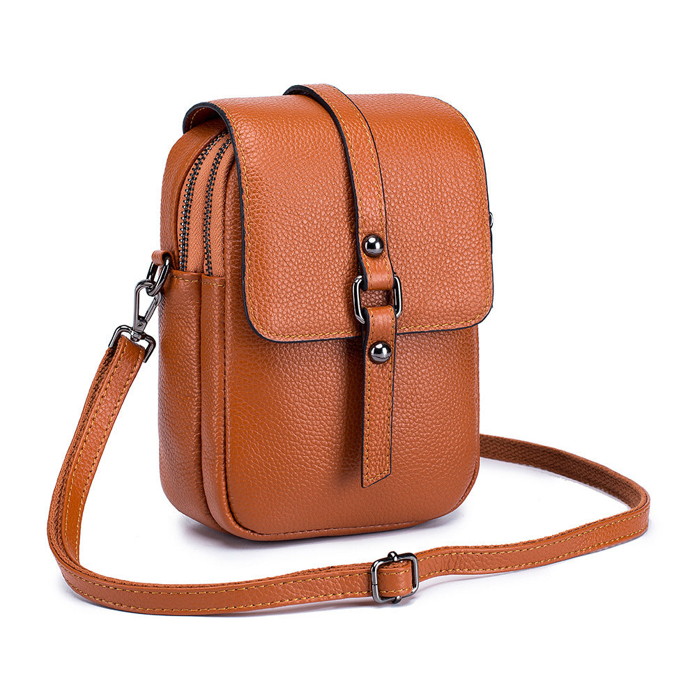 Genuine Leather Diagonal Phone Bag Organizer – Compact Crossbody for Women
