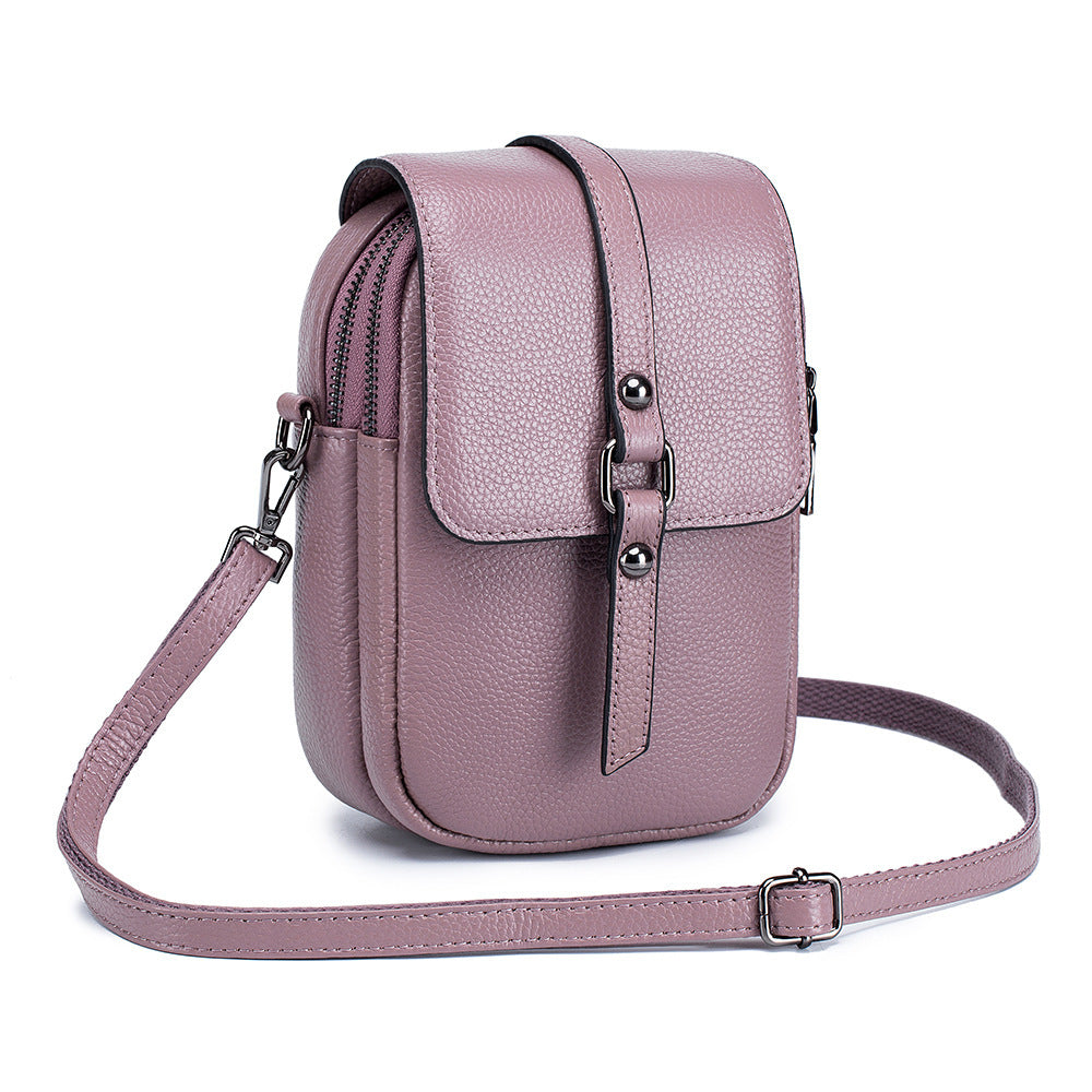 Genuine Leather Diagonal Phone Bag Organizer – Compact Crossbody for Women