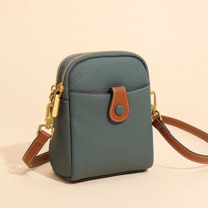 Lychee Pattern Leather Crossbody Phone Bag – Compact & Stylish for Women