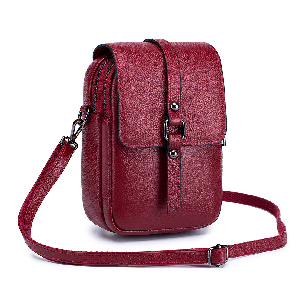 Genuine Leather Diagonal Phone Bag Organizer – Compact Crossbody for Women