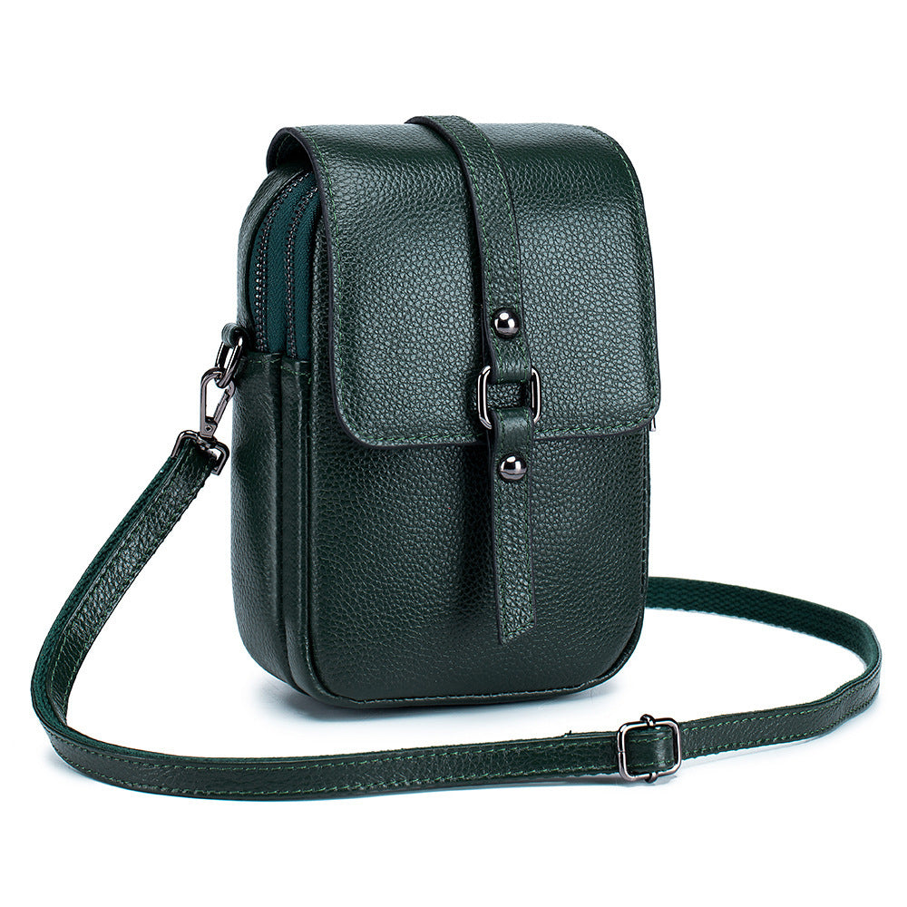 Genuine Leather Diagonal Phone Bag Organizer – Compact Crossbody for Women