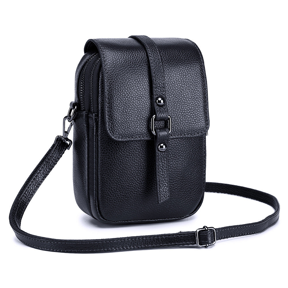 Genuine Leather Diagonal Phone Bag Organizer – Compact Crossbody for Women