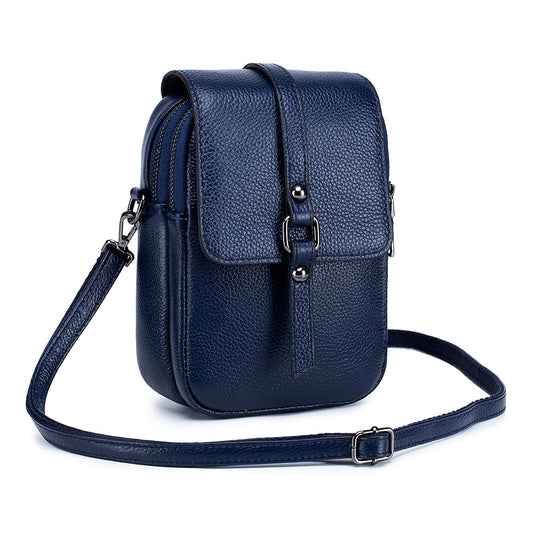 Genuine Leather Diagonal Phone Bag Organizer – Compact Crossbody for Women