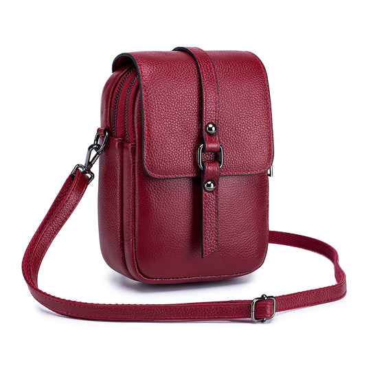 Genuine Leather Diagonal Phone Bag Organizer – Compact Crossbody for Women