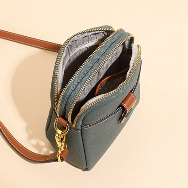 Lychee Pattern Leather Crossbody Phone Bag – Compact & Stylish for Women