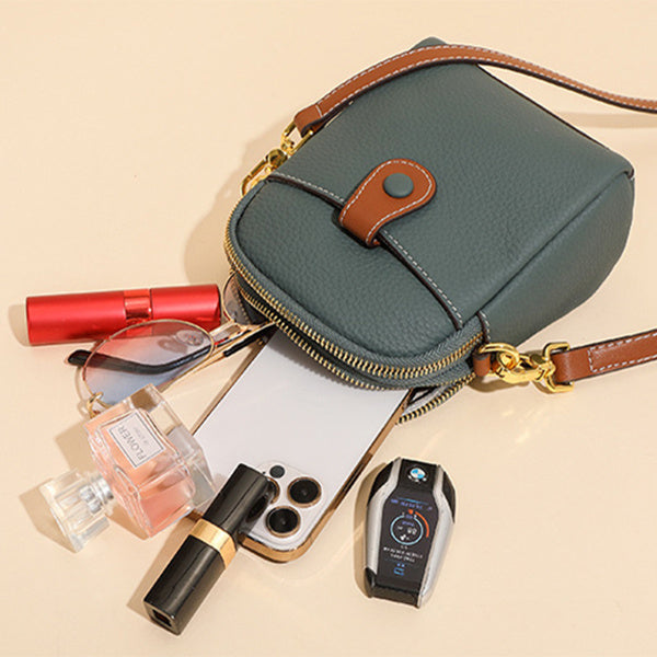 Lychee Pattern Leather Crossbody Phone Bag – Compact & Stylish for Women
