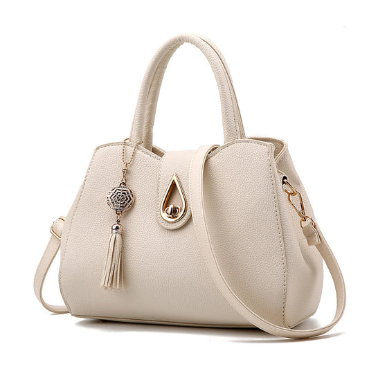 PU Leather Tote Handbag with Tassel – Textured Litchi Pattern, Spacious & Chic