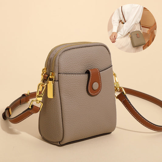 Lychee Pattern Leather Crossbody Phone Bag – Compact & Stylish for Women